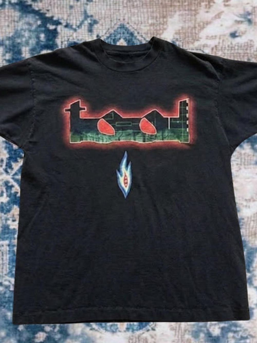 Gildan Black Tee with Red, Green and Blue Graphic